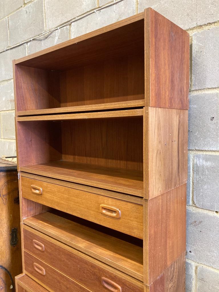 A Danish P.S.System teak six section wall unit with bureau section, width 80cm